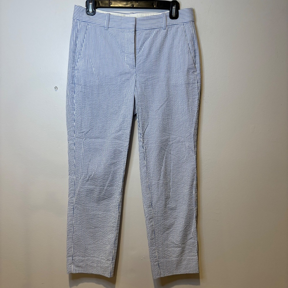 J.Crew White Blue 2 Seersucker Chino Pants Summer Vacation Resort Nautical